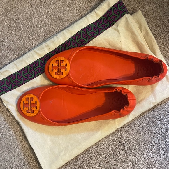 🥿🥿Tory Burch Minnie Travel Ballet Flat- Orange Leather Size 7M - Picture 2 of 5